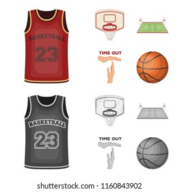 Basketball and attributes cartoon,monochrome icons in set collection for design.Basketball player and equipment vector symbol stock web illustration.