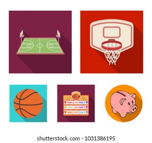 Basketball and attributes flat icons in set collection for design.Basketball player and equipment vector symbol stock web illustration.