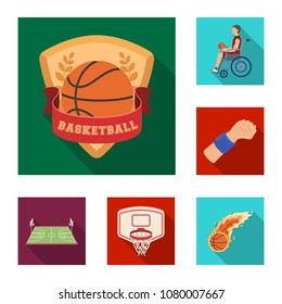Basketball and attributes flat icons in set collection for design.Basketball player and equipment vector symbol stock web illustration.