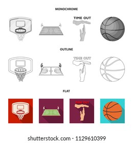 Basketball and attributes flat,outline,monochrome icons in set collection for design.Basketball player and equipment vector symbol stock web illustration.