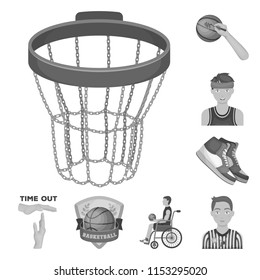 Basketball and attributes monochrome icons in set collection for design.Basketball player and equipment vector symbol stock web illustration.