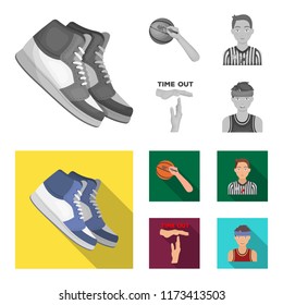 Basketball and attributes monochrome,flat icons in set collection for design.Basketball player and equipment vector symbol stock web illustration.