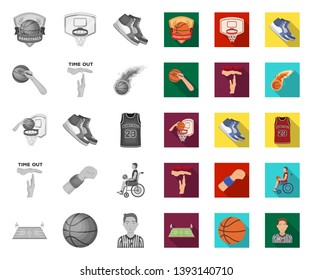 Basketball and attributes mono,flat icons in set collection for design.Basketball player and equipment vector symbol stock web illustration.