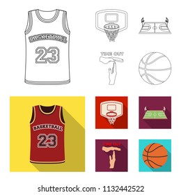 Basketball and attributes outline,flat icons in set collection for design.Basketball player and equipment vector symbol stock web illustration.