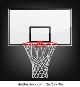 Basketball backboard with hoop on a black background. Vector EPS10 illustration. 