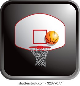 basketball backboard and hoop on black web button