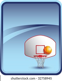 basketball backboard and hoop on blue background