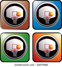 basketball backboard and hoop on colored web buttons