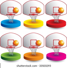 basketball backboard and hoop on colored discs