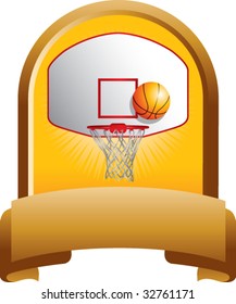 basketball backboard and hoop on gold display