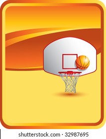 basketball backboard and hoop on orange background