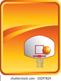 basketball backboard and hoop on orange background