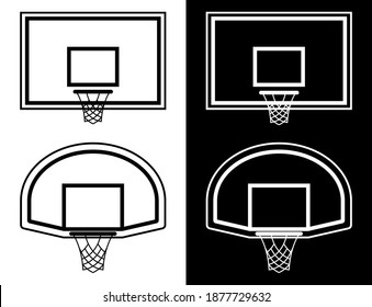 basketball backboard icon with ring, hoop and net. Sports competitions in basketball on street and in gym. Vector