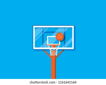 Basketball backboard isolated on blue background with a ball. Vector flat illustration. Flat style. 