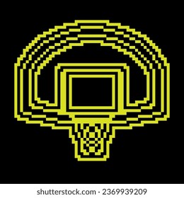 Basketball backboard Pixel silhouette icon with ring, hoop and net. Sports competitions in basketball on street and in gym. Vector