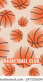 Basketball background design with balls and text. Colorful illustration for flyers, banners, web and print. Sport, team play concept. Vector flat modern illustration isolated. 