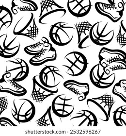 Basketball background, pattern set. Collection icons basketball. Vector