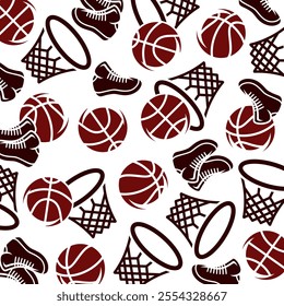 Basketball background, pattern set. Collection icons basketball. Vector