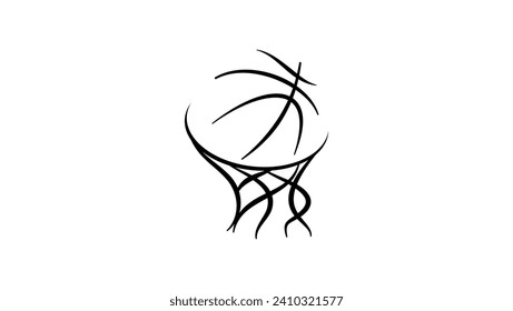 basketball ball in a basket, black isolated silhouette