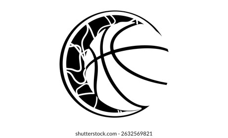 basketball ball in basket, black isolated silhouette