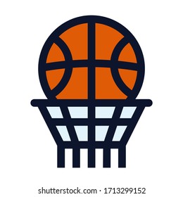 Basketball Ball and Basket. Simple Vector Color Icon.