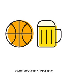 Basketball ball with beer cup. Illustration flat vector icon on white background. For basketball fans. Elements for logo.