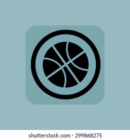 Basketball ball in circle, in square, on pale blue background