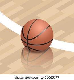 Basketball ball in a classic simple style on a basketball parquet