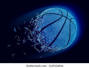 Basketball ball consisting of 3D triangles, lines, points and links. Vector illustration of EPS 10.