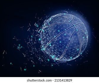 Basketball ball consisting of 3D triangles, lines, points and links. Vector illustration of EPS 10.