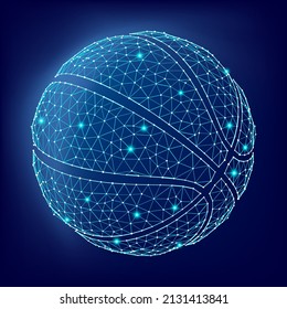 Basketball ball consisting of 3D triangles, lines, points and links. Vector illustration of EPS 10.