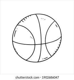 Basketball ball in doodle style with outline. Vector doodle illustration. Black and white illustration. Basketball ball isolated on white background.