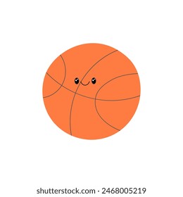 Basketball ball doodle vector illustration. Sports character smiling. Cute funny style