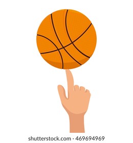 basketball ball finger sport game orange stripe exercise competition rubber vector illustration isolated