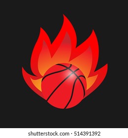 Basketball ball with fire. Vector illustration.