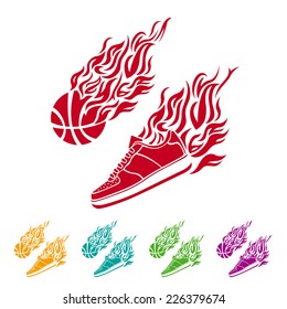 Basketball ball in flame sneakers vector art icon color