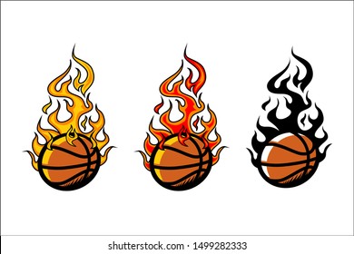 Basketball ball flame vector set of 3