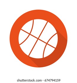 Basketball ball flat design long shadow glyph icon. Vector silhouette illustration