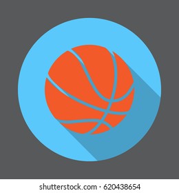 Basketball ball flat icon. Round colorful button, circular vector sign with long shadow effect. Flat style design