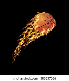 Basketball ball flying in the fire with the speed