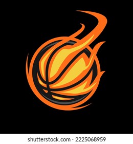 Basketball ball flying in flames