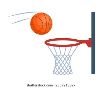 Basketball. Ball flying into the basketball ring. Vector illustration