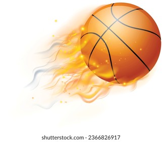 A Basketball ball flying through the air with flame or fire concept