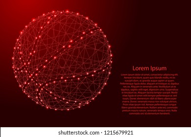 Basketball ball from futuristic polygonal red lines and glowing stars for banner, poster, greeting card. Vector illustration.