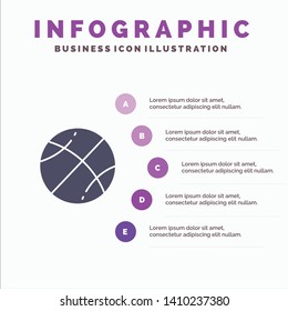 Basketball, Ball, Game, Education Solid Icon Infographics 5 Steps Presentation Background