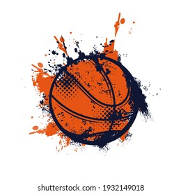 Basketball ball with grunge spots vector icon, sports accessory isolated on white background. Equipment for playing game, championship or tournament competition, grungy design element, emblem, label
