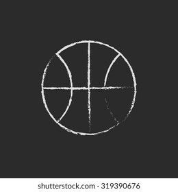 Basketball ball hand drawn in chalk on a blackboard vector white icon isolated on a black background.