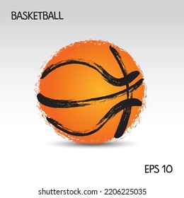 Basketball ball hand drawn in grunge style. Abstract basketball ball for design logo, emblem, label, banner.  Vector illustration