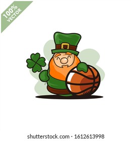 Basketball ball happy Saint Patrick's Day theme. Cartoon character with green hat illustration vector logo.