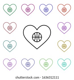 Basketball ball heart multi color style icon. Simple thin line, outline vector of heartbeat icons for ui and ux, website or mobile application